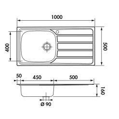 Évier inox lisse Luisina ROCK 1 grand bac 1 égouttoir