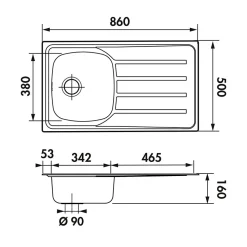 Évier inox lisse Luisina ROCK 1 bac 1 égouttoir