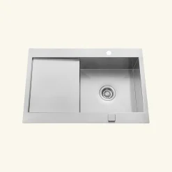 Évier inox lisse RIKAS 1 bac 1 petit égouttoir