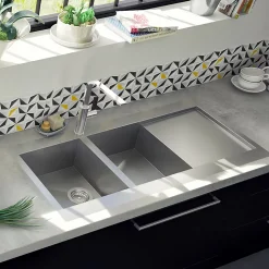 Évier inox lisse RIKAS 2 bacs 1 égouttoir