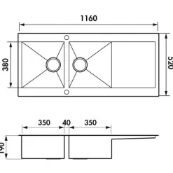 Évier inox lisse RIKAS 2 bacs 1 égouttoir