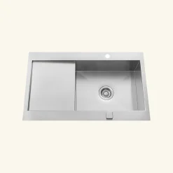 Évier inox lisse RIKAS 1 grand bac 1 petit égouttoir
