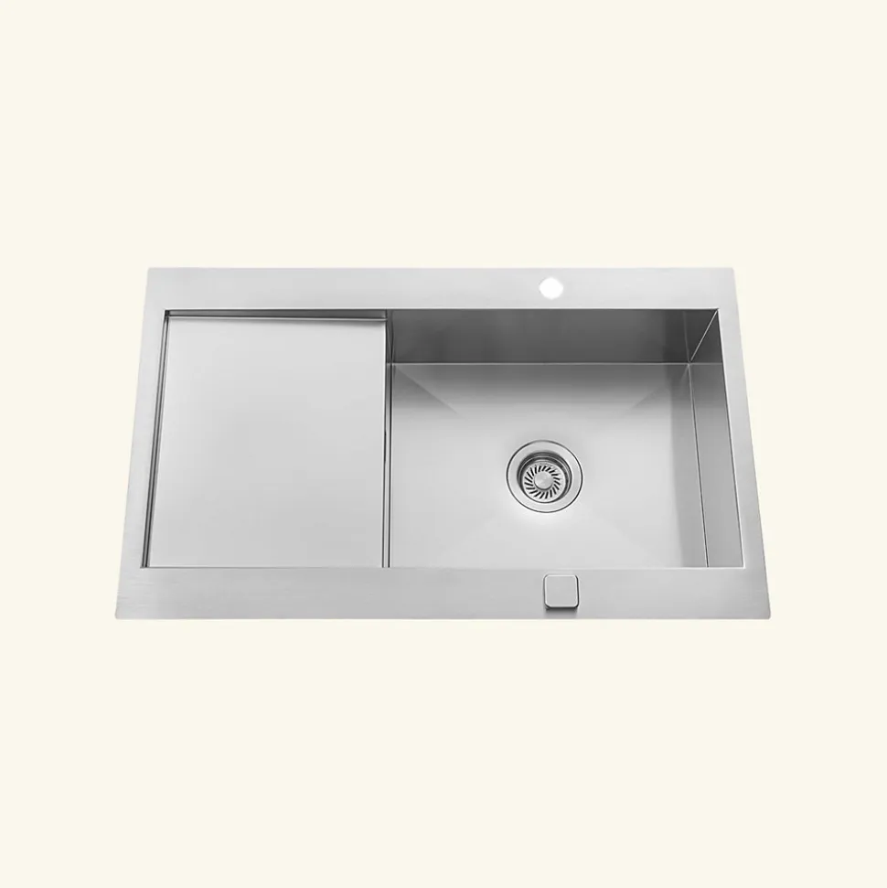 Évier inox lisse RIKAS 1 grand bac 1 petit égouttoir