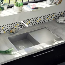 Évier inox lisse RIKAS 1 grand bac 1 égouttoir