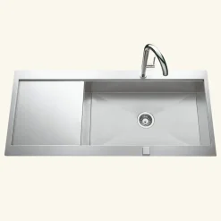 Évier inox lisse RIKAS 1 très grand bac 1 égouttoir