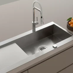 Évier inox lisse RIKAS 1 très grand bac 1 égouttoir