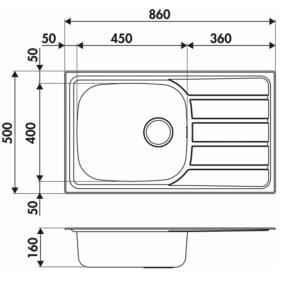 Évier inox mini structure Luisina ROCK 1 grand bac 1 petit égouttoir