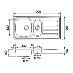 Évier inox mini structure Luisina ROCK 1 bac et demi - 1 égouttoir