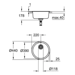 Évier K200 Grohe 31720sd0 1 Bac Rond - Inox