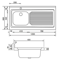 Évier professionnel à poser inox ROSSA 1 bac 1 égouttoir droite