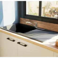 Évier RESIROC avec 1 bac + égouttoir 100cm - Noir