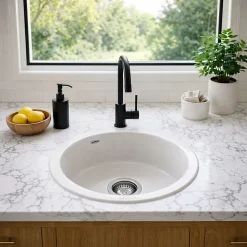 Évier rond céramique blanc Sanindusa VALET 1 bac 44.5 cm