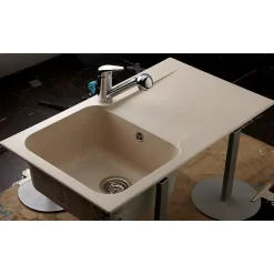 Évier résine beige moucheté Ewi ZIGGY 1 bac 1 égouttoir
