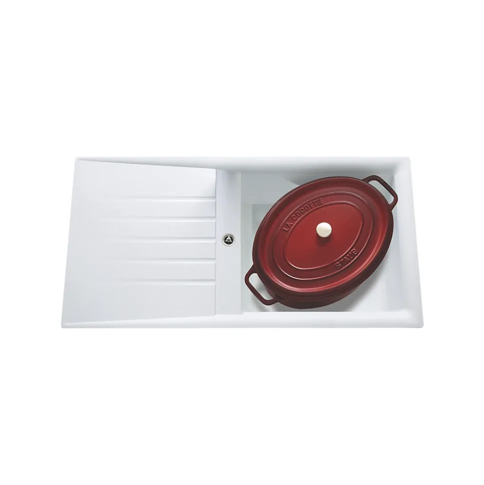 Évier résine blanc Ewi EMERAUDE 1 grand bac 1 égouttoir