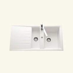 Évier résine blanc Ewi EMERAUDE 1 bac et demi - 1 égouttoir