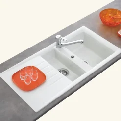 Évier résine blanc Ewi EMERAUDE 1 bac et demi - 1 égouttoir