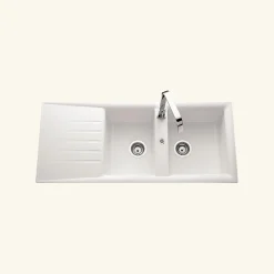 Évier résine blanc Ewi EMERAUDE 2 bacs 1 égouttoir