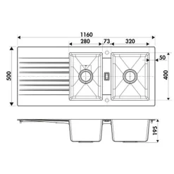 Évier résine blanc PLUTON 2 bacs 1 égouttoir avec plaque