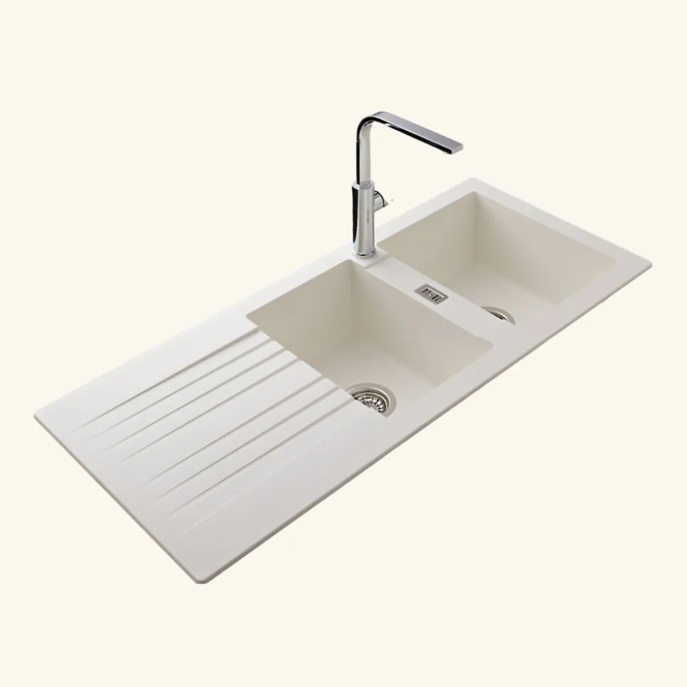 Évier résine blanc PLUTON 2 bacs 1 égouttoir