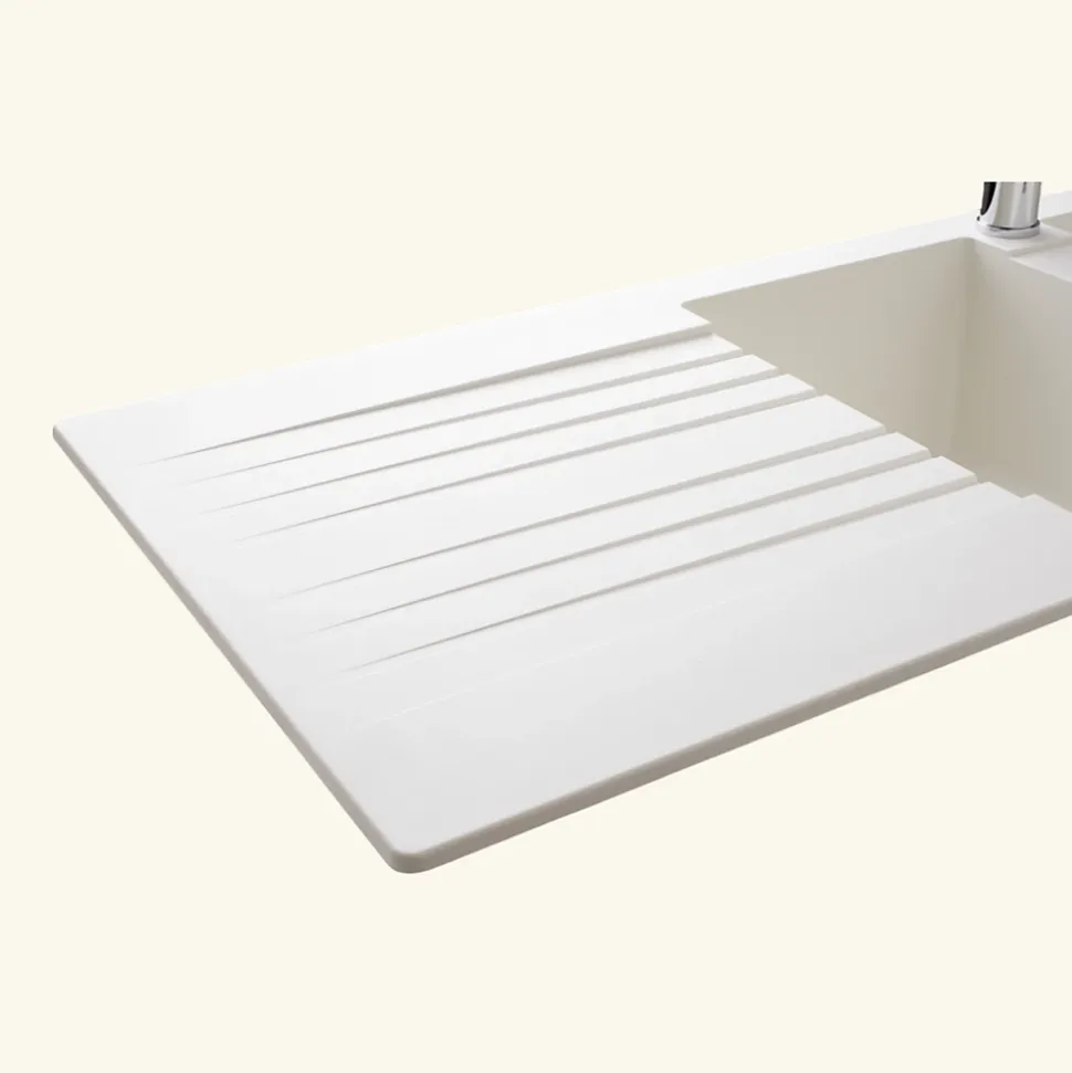 Évier résine blanc PLUTON 2 bacs 1 égouttoir