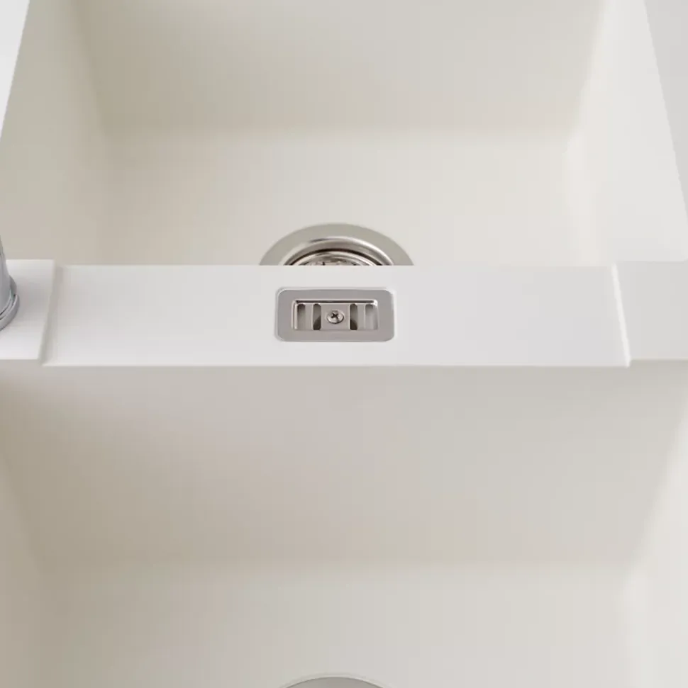 Évier résine blanc PLUTON 2 bacs 1 égouttoir
