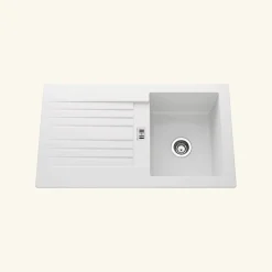 Évier résine blanc PLUTON 1 bac 1 égouttoir