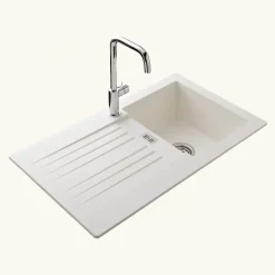 Évier résine blanc PLUTON 1 bac 1 égouttoir
