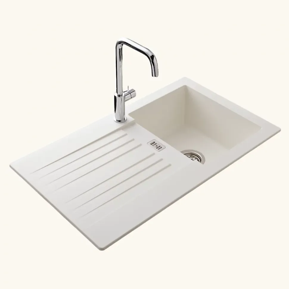 Évier résine blanc PLUTON 1 bac 1 égouttoir