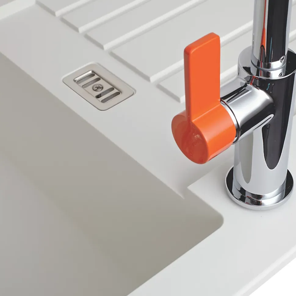 Évier résine blanc PLUTON 1 bac 1 égouttoir