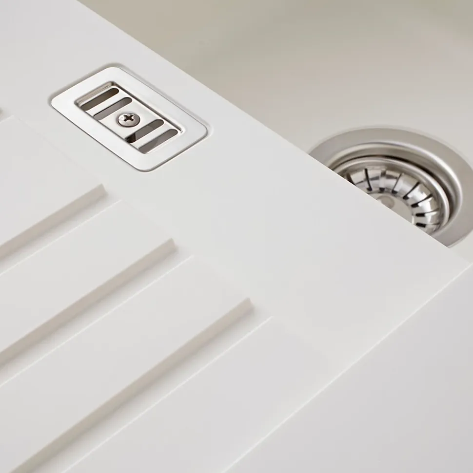 Évier résine blanc PLUTON 1 bac 1 égouttoir