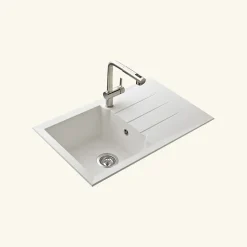 Évier résine blanc TUNIA 1 bac 1 égouttoir