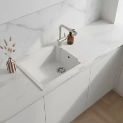 Évier résine blanc TUNIA 1 grand bac 1 égouttoir