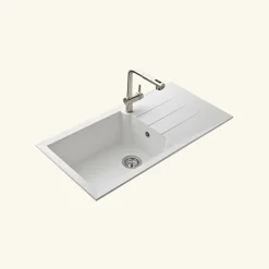 Évier résine blanc TUNIA 1 grand bac 1 égouttoir