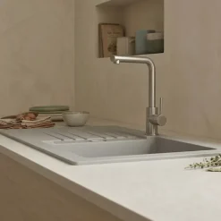 Évier résine gris béton PLUTON 1 grand bac 1 égouttoir