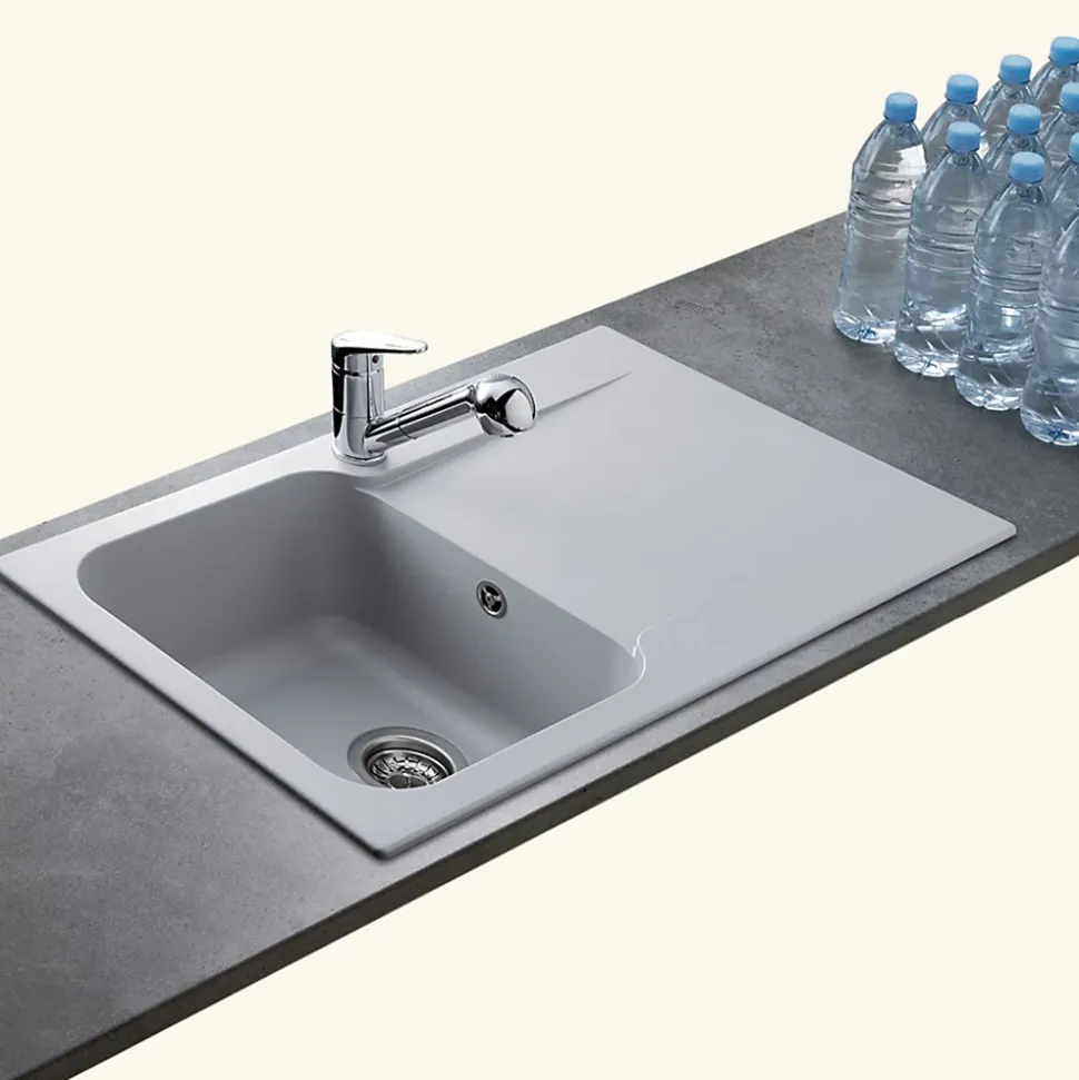 Évier résine gris clair Ewi ZIGGY 1 bac 1 égouttoir