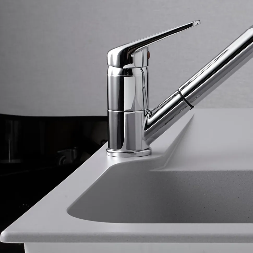 Évier résine gris clair Ewi ZIGGY 1 bac 1 égouttoir