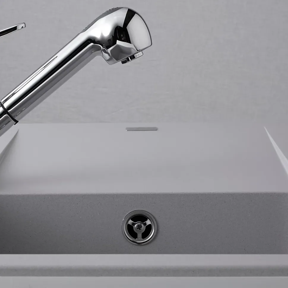 Évier résine gris clair Ewi ZIGGY 1 bac 1 égouttoir