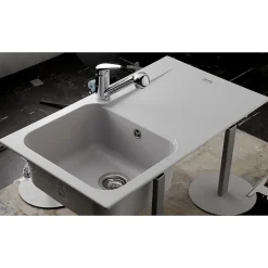 Évier résine gris clair Ewi ZIGGY 1 bac 1 égouttoir