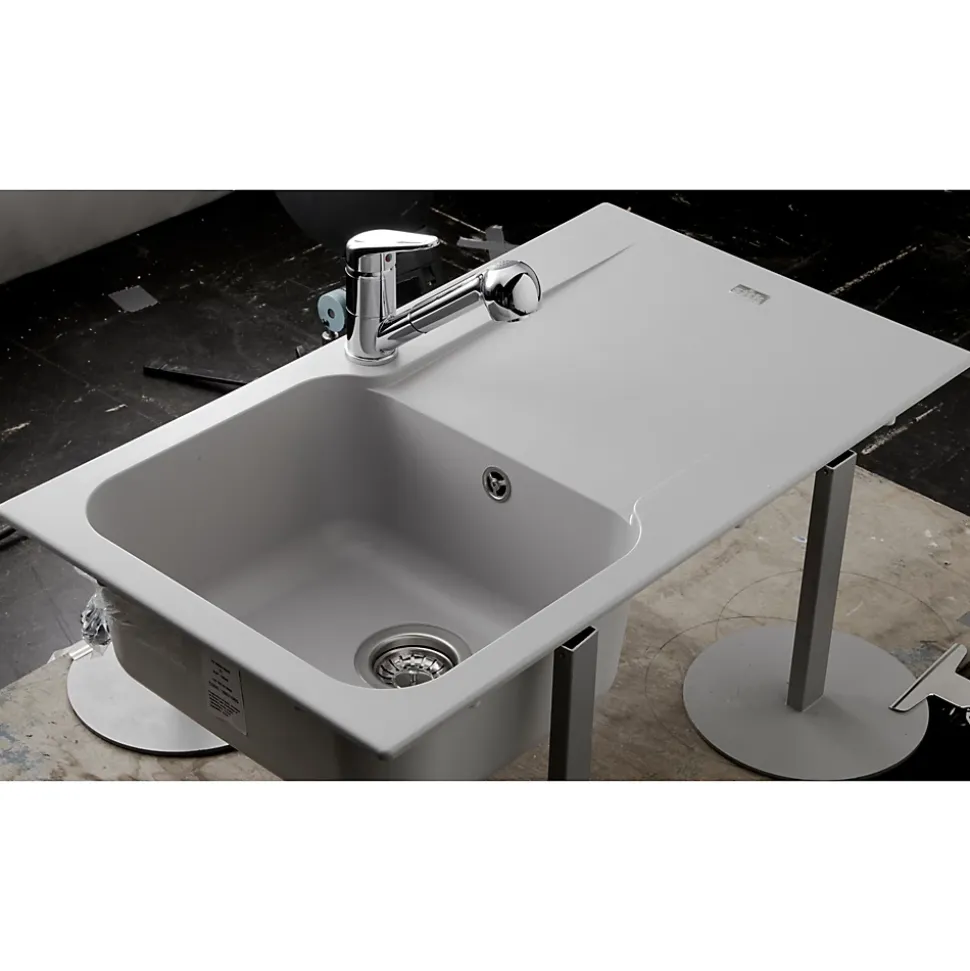 Évier résine gris clair Ewi ZIGGY 1 bac 1 égouttoir