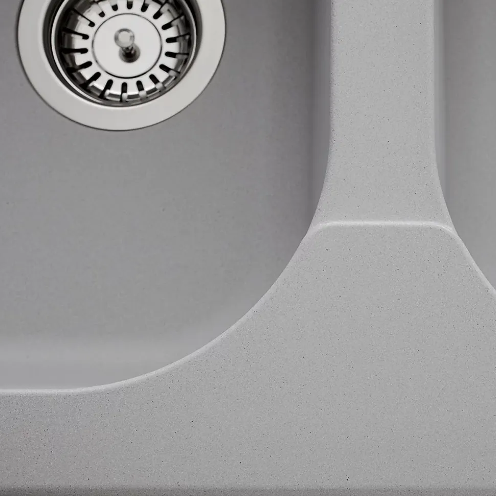 Évier résine gris clair Ewi ZIGGY 2 bacs 1 égouttoir