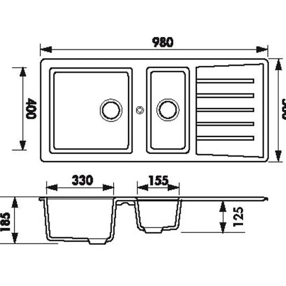Évier résine noir Ewi EMERAUDE 1 bac et demi - 1 égouttoir