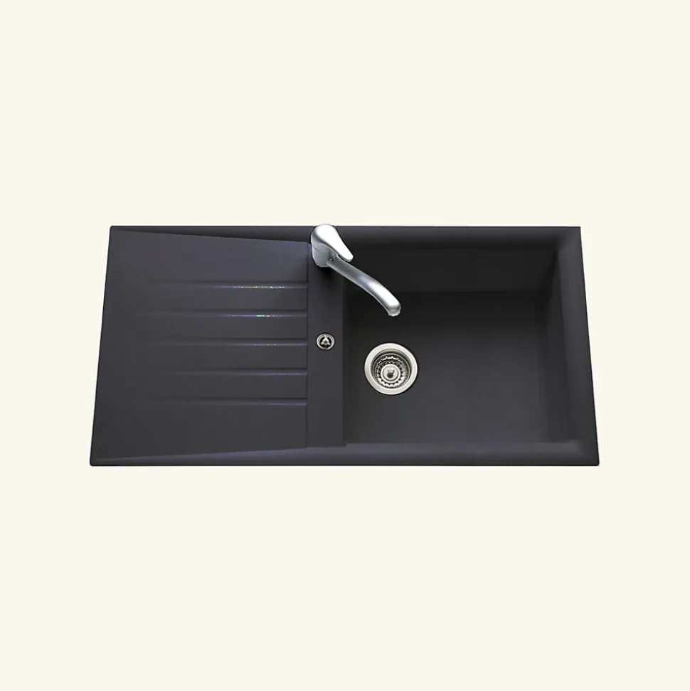 Évier résine noir Ewi EMERAUDE 1 grand bac 1 égouttoir