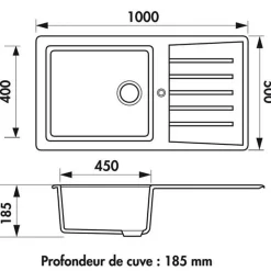 Évier résine noir Ewi EMERAUDE 1 grand bac 1 égouttoir
