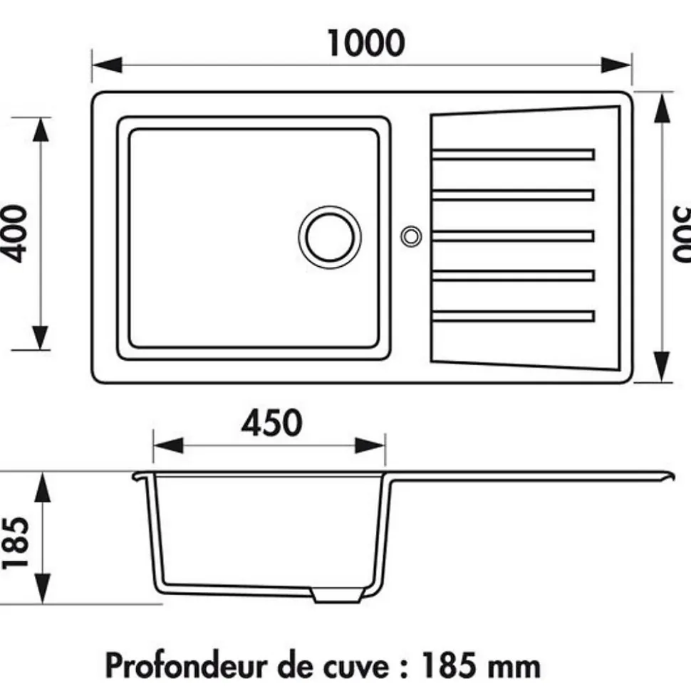 Évier résine noir Ewi EMERAUDE 1 grand bac 1 égouttoir