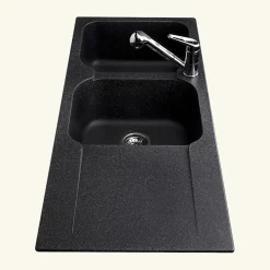 Évier résine noir légèrement moucheté Ewi ZIGGY 2 bacs 1 égouttoir