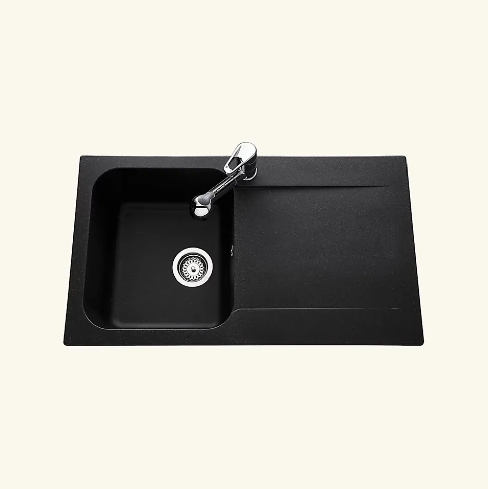 Évier résine noir moucheté Ewi ZIGGY 1 bac 1 égouttoir