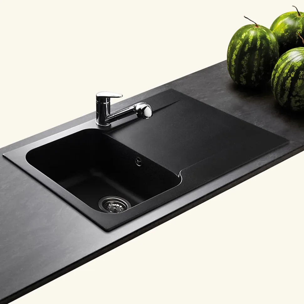 Évier résine noir moucheté Ewi ZIGGY 1 bac 1 égouttoir