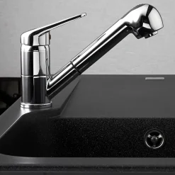 Évier résine noir moucheté Ewi ZIGGY 1 bac 1 égouttoir