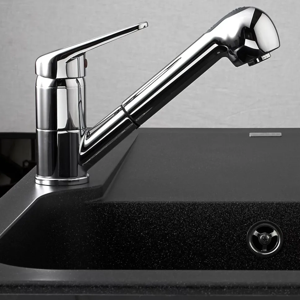 Évier résine noir moucheté Ewi ZIGGY 1 bac 1 égouttoir