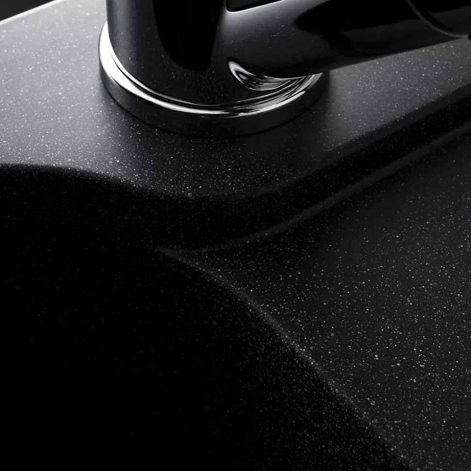 Évier résine noir moucheté Ewi ZIGGY 1 bac 1 égouttoir